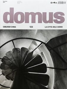 Editorial feature in Domus Greater China showing Giuseppe Di Nicola at a Shanghai architecture event discussing design value, materials, and construction