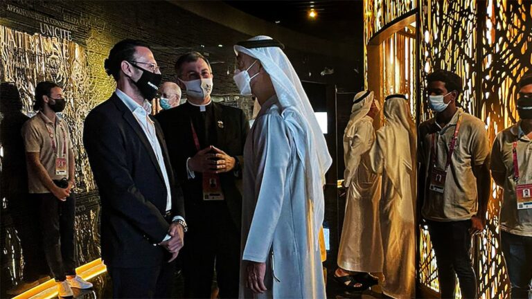 Holy See Pavilion at Expo 2020 Dubai designed by Giuseppe Di Nicola, combining traditional craftsmanship with contemporary architecture and spaces for reflection.