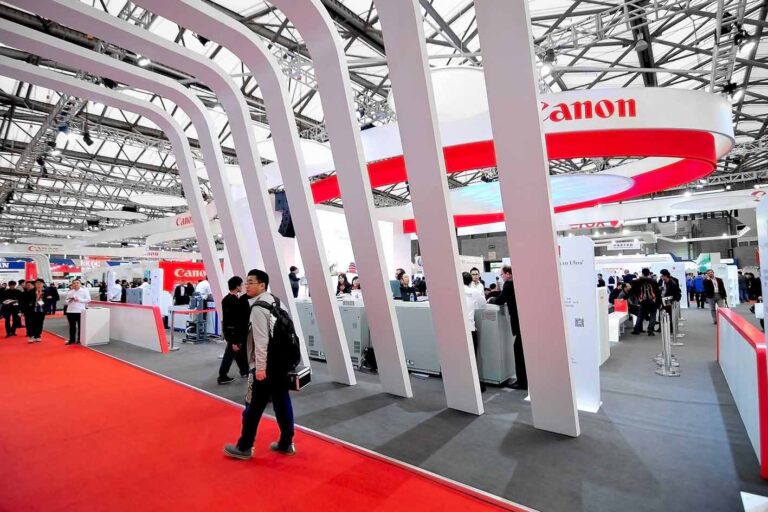 Canon exhibition stand by Di Nicola Design Studio at All Print China, showcasing next-generation printing technologies.