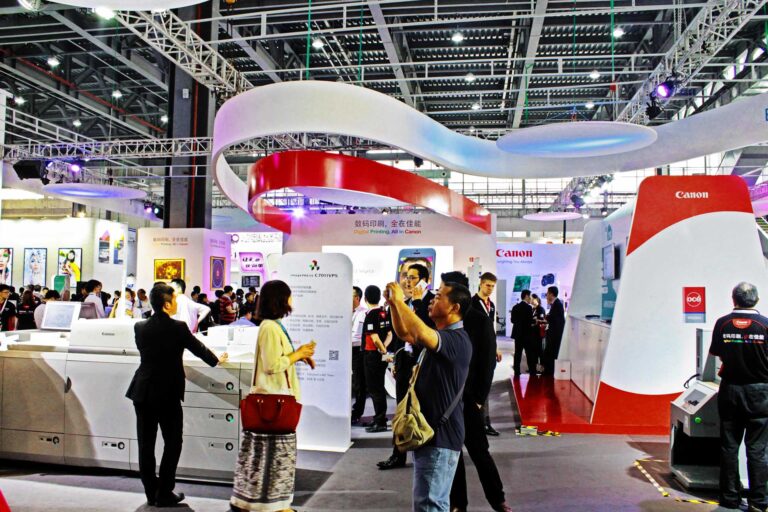 Canon exhibition stand by DiNicolaDesign Studio at All Print China, showcasing next-generation printing technologies.