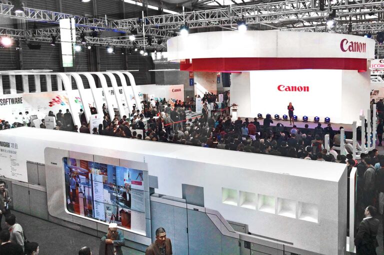 Large-scale exhibition architecture designed for Canon at All Print China.